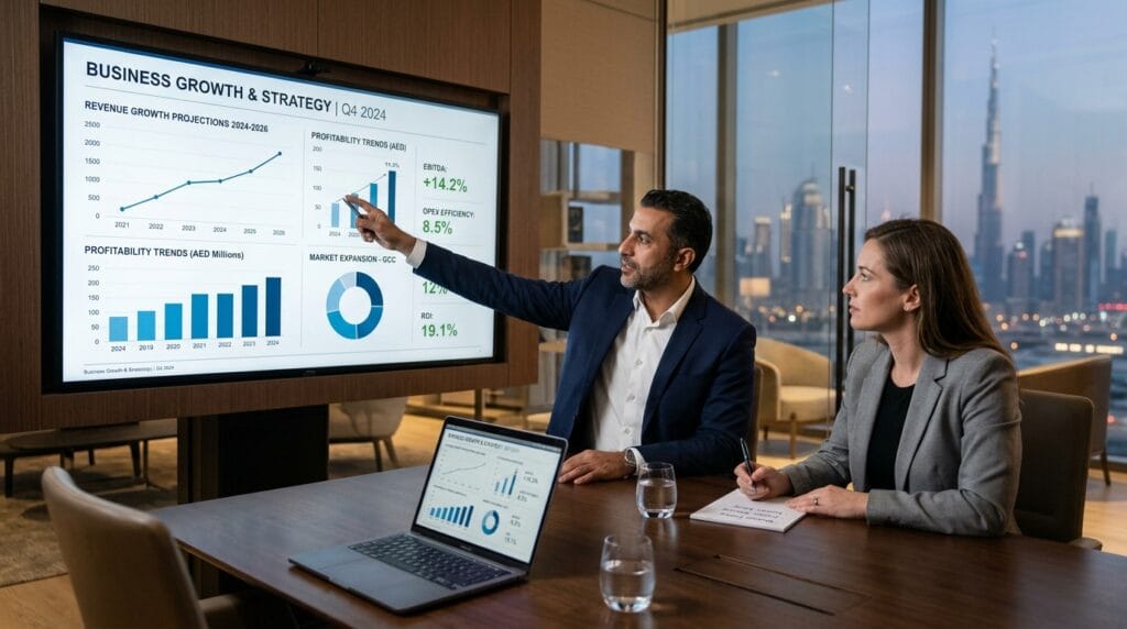 Business professional consulting on company formation in UAE