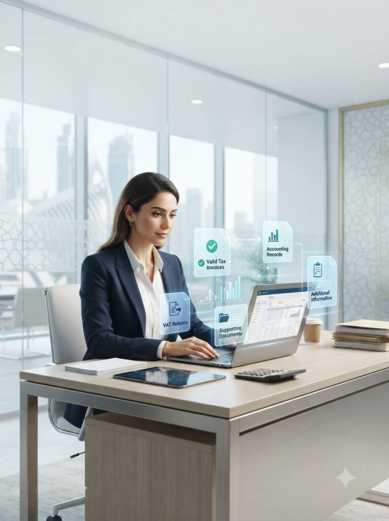 Business professional reviewing company documents in UAE